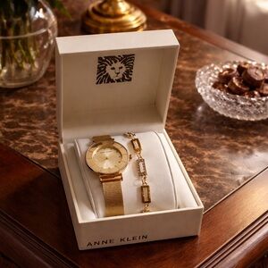 Anne Klein Gold Mesh Watch and Bracelet Trio